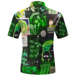 Cool Rick and Morty Collage Artwork Green Hawaiian Shirt
