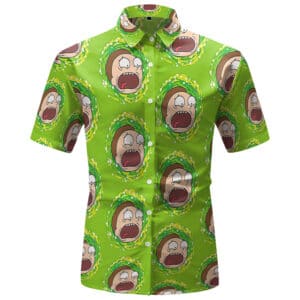 Funny Morty Jr. Head Logo Pattern Green Hawaiian Shirt