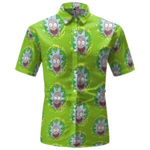 Rick Sanchez Funny Face Pattern Green Hawaiian Shirt