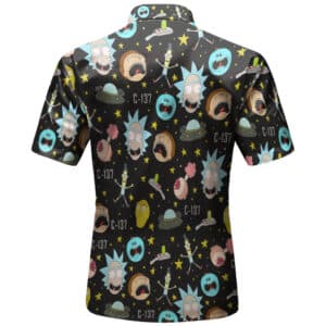 Rick and Morty Characters UFO Pattern Black Hawaiian Shirt