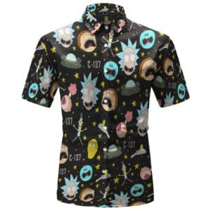 Rick and Morty Characters UFO Pattern Black Hawaiian Shirt